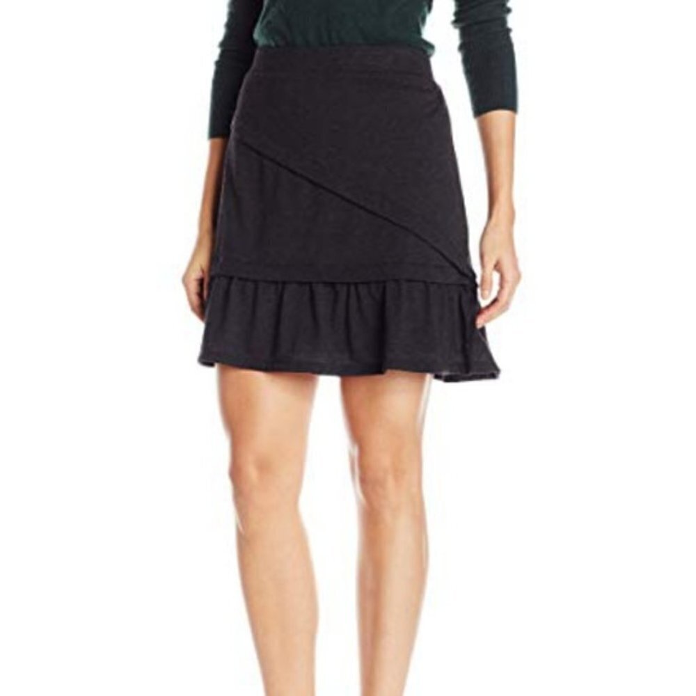 PRANA Dark Charcoal Gray Wool Tiered Ruffle A-Line Pull On Mini Skirt Size Small